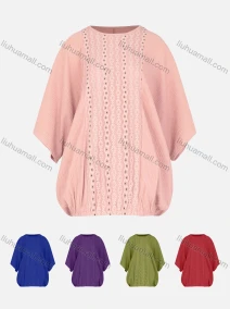 Wholesale Women's Elegant 3/4 Sleeve Eyelet Embroidered Pleated Blouse, LIUHUA CLOTHING WHOLESALE