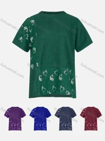 Wholesale Women's Round Neck Eyelet Embroidered Splicing Pleated Blouse, LIUHUA CLOTHING WHOLESALE