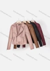 Wholesale Women's Casual Lapel Long Sleeve Zipper Plain Leather Crop Biker Jacket - Liuhuamall