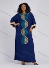 Wholesale Women's Folkloric African Embroidery Round Neck Batwing Sleeve Maxi Dress Robe XH-1039S# - Liuhuamall