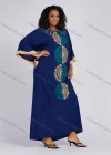 Wholesale Women's Folkloric African Embroidery Round Neck Batwing Sleeve Maxi Dress Robe XH-1039S# - Liuhuamall