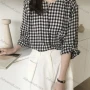 Wholesale Women's Casual Long Sleeve Crew Neck Button Down Plaid Print Tops preview