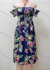 Wholesale Women's Casual Floral Print Shirred Off Shoulder Lace Up Ruffle Hem Midi Dress - Liuhuamall