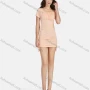 Wholesale Women's Plain Square Neck Short Sleeve Ruched Drawstring Slim Fit Mini Dress 3102# preview