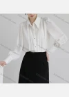 Wholesale Women's Casual Long Sleeve Collared Pleated Ruched Button Down Shirt - Liuhuamall