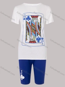 Wholesale Women's Casual Short Sleeve Playing Card Print Top & Shorts Sets, LIUHUA CLOTHING WHOLESALE
