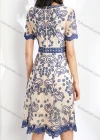 Wholesale Women's Elegant High Waist Crew Neck Short Sleeve Sheer Mesh Allover Embroidery Knee Length Dress - Liuhuamall
