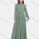 Wholesale Women's Plain Ruched Chiffon Mandarin Collar Long Sleeve Button Decor Maxi Dress 5# Clothing Wholesale Market Liuhua