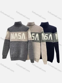 Wholesale Men's Casual Turtleneck Long Sleeve Colorblock Letter Print Knit Sweater, LIUHUA CLOTHING WHOLESALE