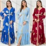 Wholesale Women's Arabic Muslim V Neck Embroidery Bronzed Print Dubai Abaya Maxi Dress 3203# preview