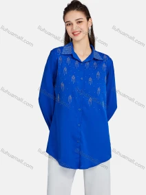 Wholesale Men's Plain Rhinestones Applique Long Sleeve Curved Hem Shirt LL-33034#, LIUHUA CLOTHING WHOLESALE