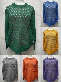 Wholesale Women's Casual Crew Neck Long Sleeve Mesh Plain Knit Sweater 60460#, LIUHUA CLOTHING WHOLESALE