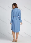 Wholesale Women's Button Front Plain Long Sleeve Knee Length Shirt Dress With Belt - Liuhuamall