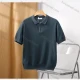 Wholesale Men's Casual Plain Collared Quarter Zip Short Sleeve Henley Shirt E75009# Dark Cerulean Clothing Wholesale Market Liuhua