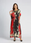 Wholesale Women's Casual Colorblock Vintage Print Batwing Sleeve Belted Maxi Kaftan - Liuhuamall