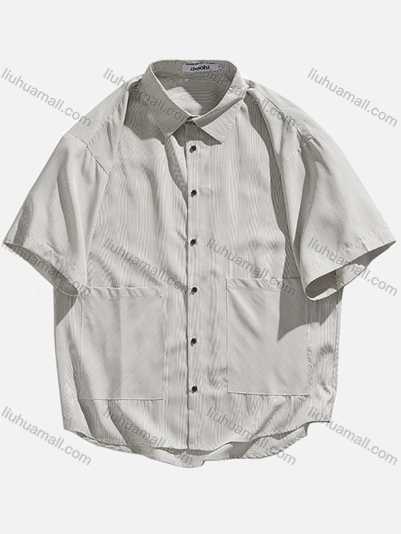 Men's Casual Plain Shirt Collar Patch Pockets Button Down Shirt