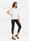 Wholesale Women's Casual Plain Pearl Decor Embroidery Scallop Hem Tee & Lace Splicing Cropped Pant Set - Liuhuamall