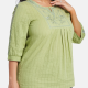 Women's Plus Size Casual 3/4 Sleeve Floral Embroidery Plain Blouse Light Green Clothing Wholesale Market -LIUHUA