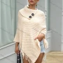 Wholesale Women's 3/4 Sleeve Round Neck Button Decor Fringe Trim Knit Cape preview
