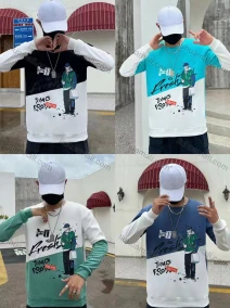 Wholesale Men's Casual Letter Cartoon Print Long Sleeve Oversized Sweatshirts, LIUHUA CLOTHING WHOLESALE
