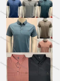 Wholesale Men's Casual Button Front Collared Short Sleeve Striped Polo Shirt 9610#, LIUHUA CLOTHING WHOLESALE