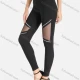 Wholesale Women's Contrasted Zip Print Mesh Panels Crop Leggings Black Clothing Wholesale Market Liuhua