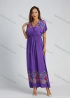 Wholesale Women's Embroidered V Neck Batwing Sleeve Ruffle Hem Peplum Maxi Dress - Liuhuamall