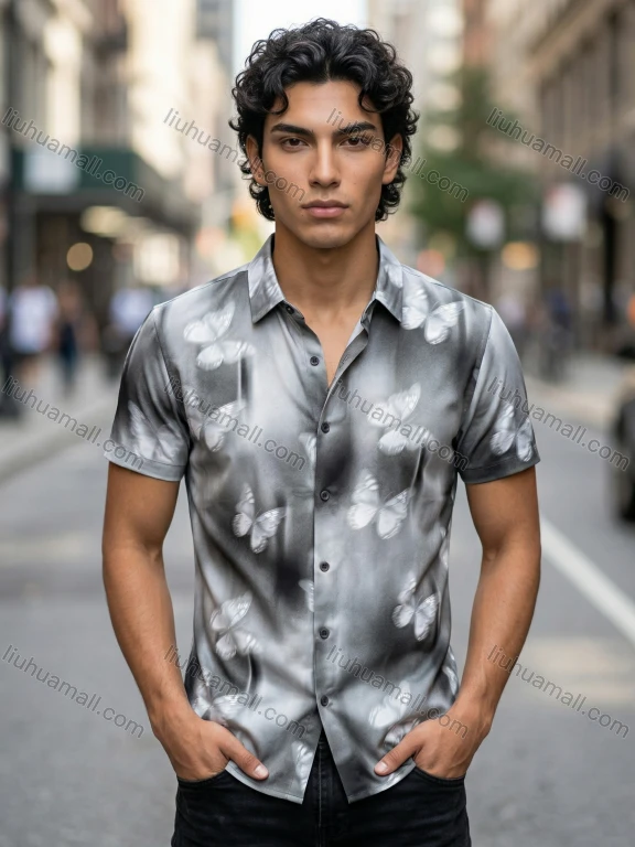 Wholesale 2026 Wholesale Men's Slim Fit Short Sleeve Shirt Butterfly Print In Stock Fashion Casual Shirt