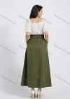 Wholesale Women's Casual Button Decor A-Line Plain Maxi Skirt With Belt - Liuhuamall