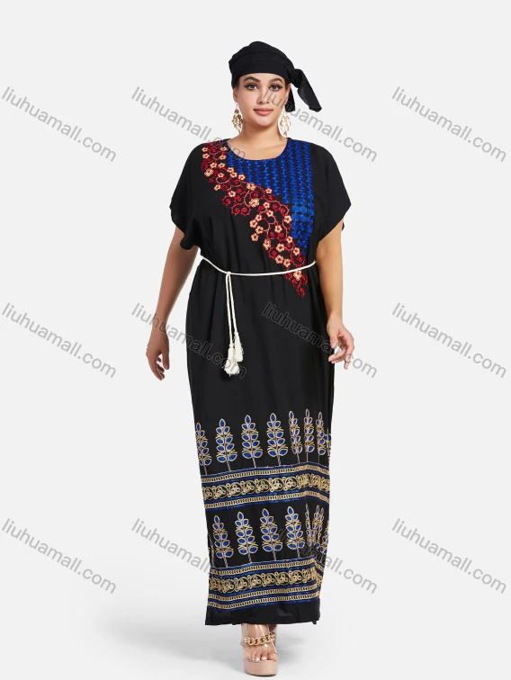 Wholesale Women's African Batwing Sleeve Vintage Embroidery Tribal Pattern Tassel Tether Maxi Kaftan Dress With Turban XH-515S-YD#, Guangzhou Clothing Wholesale Market & Suppliers - LIUHUAMALL, Specialty