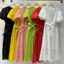 Wholesale Women's Casual Plain Button Front Eyelet Embroidered Short Sleeve Midi Dress With Belt preview