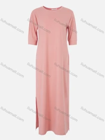 Wholesale Women's Casual Plain Round Neck Half Sleeve Split Hem Maxi Tee Dress, LIUHUA CLOTHING WHOLESALE