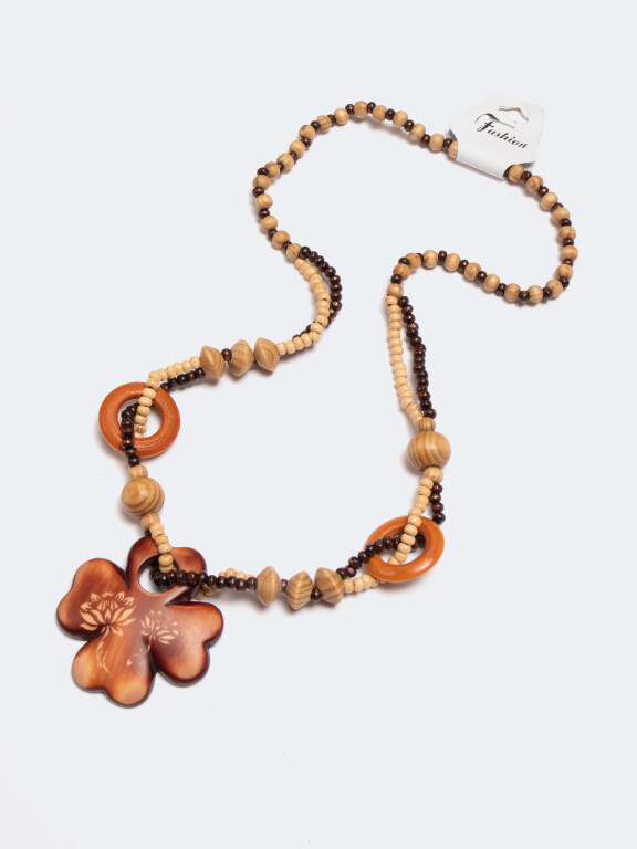 Vintage Four Leaves Clover Wood Beads Necklace, Clothing Wholesale Market -LIUHUA, 
