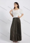 Wholesale Women's Elegant Satin Plain Pleated Maxi Skirt - Liuhuamall