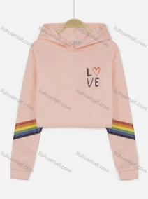 Wholesale Women's Casual Striped & Letter Print Long Sleeve Drawstring Cropped Hoodie, LIUHUA CLOTHING WHOLESALE