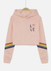 Wholesale Women's Casual Striped & Letter Print Long Sleeve Drawstring Cropped Hoodie - Liuhuamall