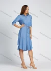 Wholesale Women's Button Front Plain Long Sleeve Knee Length Shirt Dress With Belt - Liuhuamall