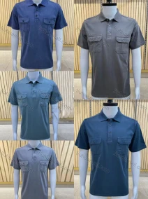 Wholesale Men's Casual Short Sleeve Double Flap Pockets Button Front Polo Shirts, LIUHUA CLOTHING WHOLESALE