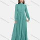 Wholesale Women's Plain Ruched Chiffon Mandarin Collar Long Sleeve Button Decor Maxi Dress 9# Clothing Wholesale Market Liuhua
