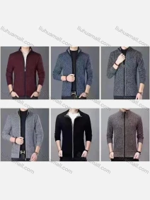 Wholesale Men's Casual Stand Collar Long Sleeve Zip Sweater Knitted Jacket, LIUHUA CLOTHING WHOLESALE