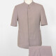 Men's Plain Button Front Short Sleeve Patch Pocket Chinese Tunic Suit & Pants 2-Piece Sets BV220305# Almond White Clothing Wholesale Market -LIUHUA
