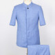 Men's Plain Button Front Short Sleeve Patch Pocket Chinese Tunic Suit & Pants 2-Piece Sets BV220305# Light Blue Clothing Wholesale Market -LIUHUA