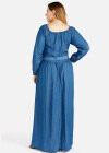 Wholesale Women's Plus Size Casual Round Neck Button Front Denim Maxi Dress - Liuhuamall