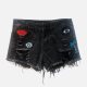 Women's Fashion Sequin Patches Ripped Frayed Raw Hem Denim Shorts Black Clothing Wholesale Market -LIUHUA