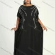 Wholesale Women's African Plus Size Vintage Round Neck Robe Batwing Sleeve Floral Embroidery Plain Kaftan Dress Black Clothing Wholesale Market Liuhua