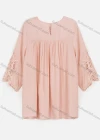 Wholesale Women's Casual 3/4 Sleeve Round Neck Oversized Plain Lace Pleated Blouse - Liuhuamall