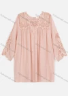 Wholesale Women's Casual 3/4 Sleeve Round Neck Oversized Plain Lace Pleated Blouse - Liuhuamall