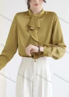 Wholesale Women's Elegant Jabot Collar Long Sleeve Ruffle Trim Plain Blouse 897049# - Liuhuamall