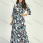 Wholesale Women's Elegant 3/4 Sleeeve Floral Print Button Front Elastic Waist Maxi Dress preview