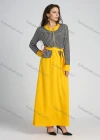 Wholesale Women's Quarter Zip Long Sleeve Round Neck Houndstooth Splicing A-line Maxi Dress With Belt - Liuhuamall